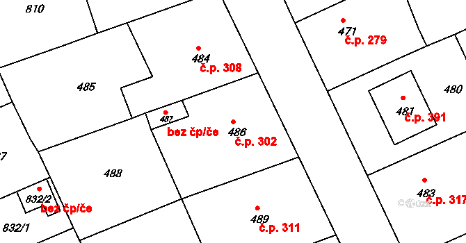 Zborovice 302 na parcele st. 486 v KÚ Zborovice, Katastrální mapa