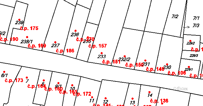 Libochovice 151 na parcele st. 233 v KÚ Libochovice, Katastrální mapa