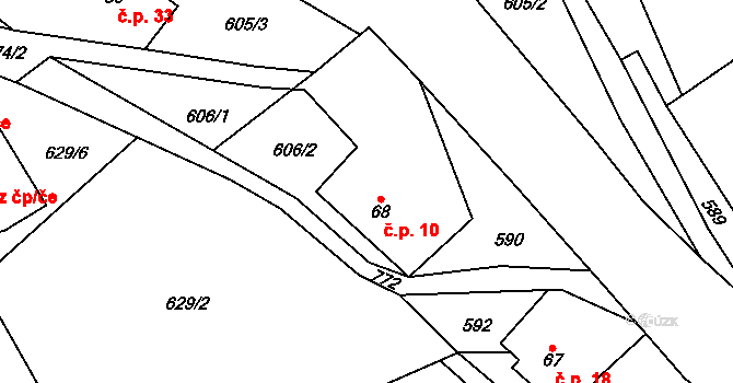 Komárov 10, Chuchelna na parcele st. 68 v KÚ Lhota Komárov, Katastrální mapa
