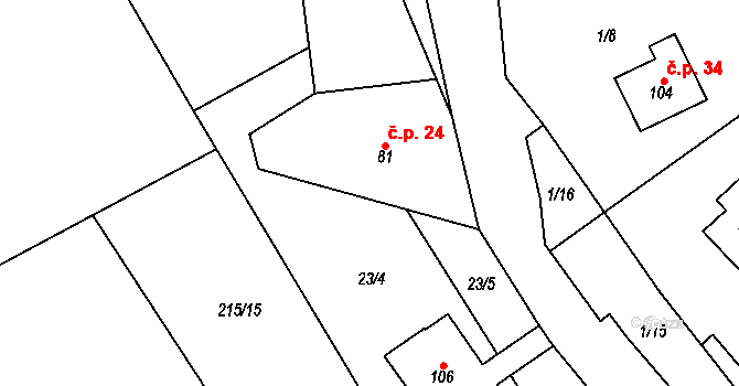 Cidlina 24, Železnice na parcele st. 81 v KÚ Cidlina, Katastrální mapa