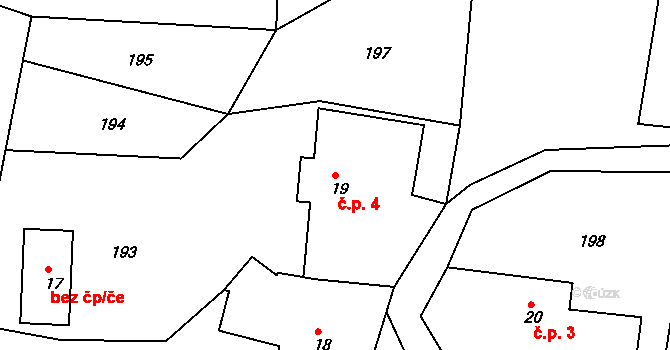 Javorníček 4, Libecina na parcele st. 19 v KÚ Javorníček, Katastrální mapa