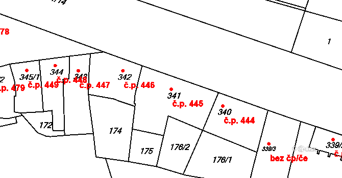 Lysá nad Labem 445 na parcele st. 341 v KÚ Lysá nad Labem, Katastrální mapa