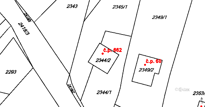 Skřečoň 662, Bohumín na parcele st. 2344/2 v KÚ Skřečoň, Katastrální mapa