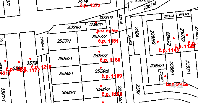 Poštorná 1160, Břeclav na parcele st. 3558/2 v KÚ Poštorná, Katastrální mapa