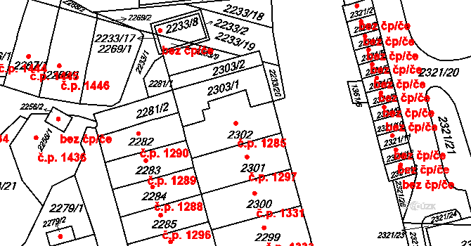 Husovice 1285, Brno na parcele st. 2302 v KÚ Husovice, Katastrální mapa