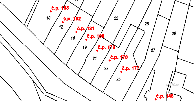 Šebrov 179, Šebrov-Kateřina na parcele st. 21 v KÚ Šebrov, Katastrální mapa