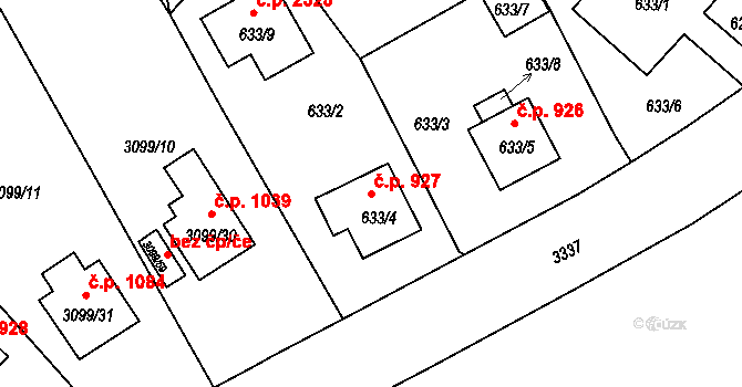 Pelhřimov 927 na parcele st. 633/4 v KÚ Pelhřimov, Katastrální mapa