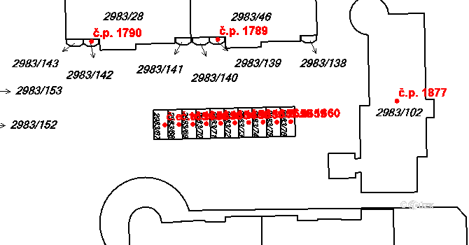 Pelhřimov 1656 na parcele st. 2983/72 v KÚ Pelhřimov, Katastrální mapa