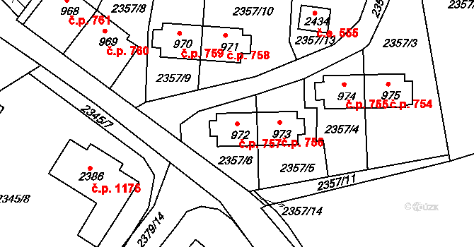 Pacov 757 na parcele st. 972 v KÚ Pacov, Katastrální mapa