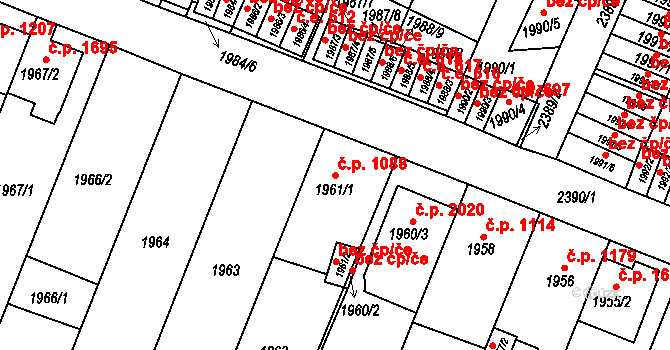 Trnovany 1088, Teplice na parcele st. 1961/1 v KÚ Teplice-Trnovany, Katastrální mapa
