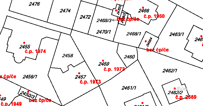 Teplice 1972 na parcele st. 2459 v KÚ Teplice, Katastrální mapa