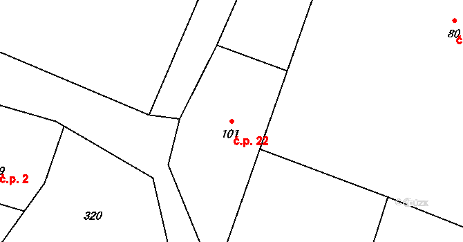 Hubálov 22, Loukovec na parcele st. 101 v KÚ Loukovec, Katastrální mapa
