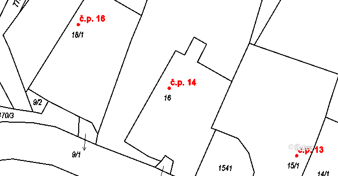 Radíkov 14, Český Rudolec na parcele st. 16 v KÚ Dolní Radíkov, Katastrální mapa
