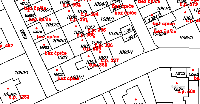 Braník 387, Praha na parcele st. 1091 v KÚ Braník, Katastrální mapa