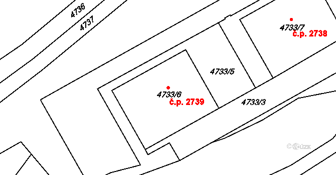 Smíchov 2739, Praha na parcele st. 4733/6 v KÚ Smíchov, Katastrální mapa