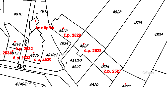 Dejvice 2528, Praha na parcele st. 4825 v KÚ Dejvice, Katastrální mapa