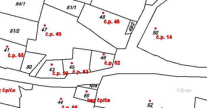 Krty-Hradec 62 na parcele st. 46 v KÚ Krty u Strakonic, Katastrální mapa