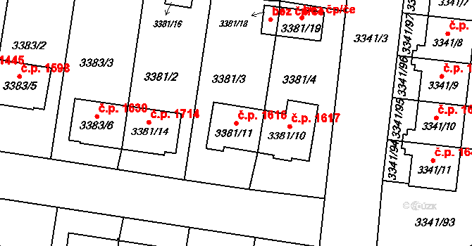České Budějovice 7 1616, České Budějovice na parcele st. 3381/11 v KÚ České Budějovice 7, Katastrální mapa
