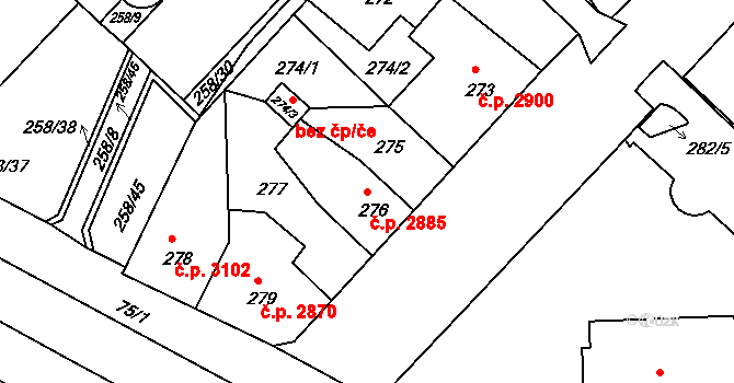 Chomutov 2885 na parcele st. 276 v KÚ Chomutov II, Katastrální mapa