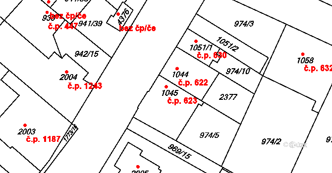 Pražské Předměstí 623, Hradec Králové na parcele st. 1045 v KÚ Pražské Předměstí, Katastrální mapa