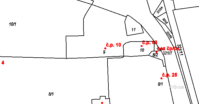 Chotouchov 10, Kořenice na parcele st. 9 v KÚ Chotouchov, Katastrální mapa