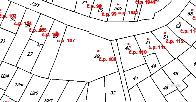 Fryštát 108, Karviná na parcele st. 29 v KÚ Karviná-město, Katastrální mapa