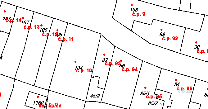Benešov nad Ploučnicí 93 na parcele st. 87 v KÚ Benešov nad Ploučnicí, Katastrální mapa