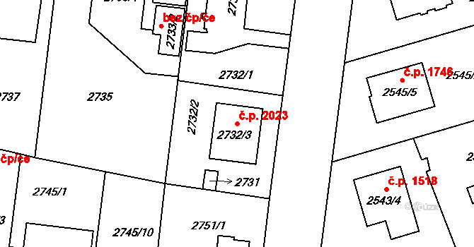 Bolevec 2023, Plzeň na parcele st. 2732/3 v KÚ Bolevec, Katastrální mapa