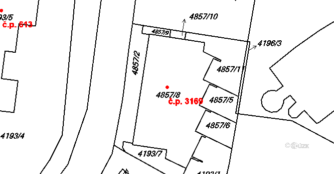 Smíchov 3169, Praha na parcele st. 4857/8 v KÚ Smíchov, Katastrální mapa