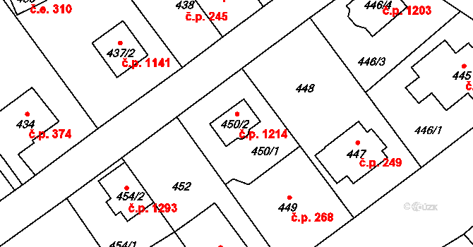 Suchdol 1214, Praha na parcele st. 450/2 v KÚ Suchdol, Katastrální mapa
