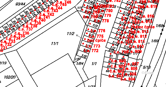 Nový Šaldorf 772, Nový Šaldorf-Sedlešovice na parcele st. 1/7 v KÚ Nový Šaldorf, Katastrální mapa