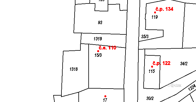 Chodovská Huť 110, Tři Sekery na parcele st. 15/3 v KÚ Chodovská Huť, Katastrální mapa
