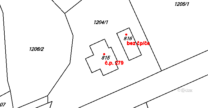 Mikulůvka 279 na parcele st. 815 v KÚ Mikulůvka, Katastrální mapa