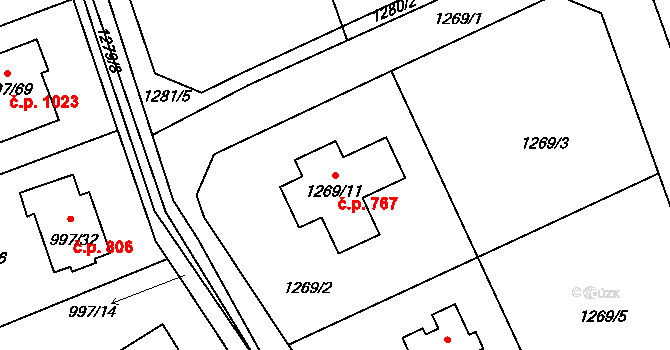 Buštěhrad 767 na parcele st. 1269/11 v KÚ Buštěhrad, Katastrální mapa