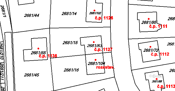 Bučovice 1127 na parcele st. 2681/83 v KÚ Bučovice, Katastrální mapa