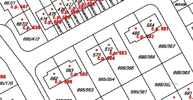 Květnice 584 na parcele st. 573 v KÚ Květnice, Katastrální mapa
