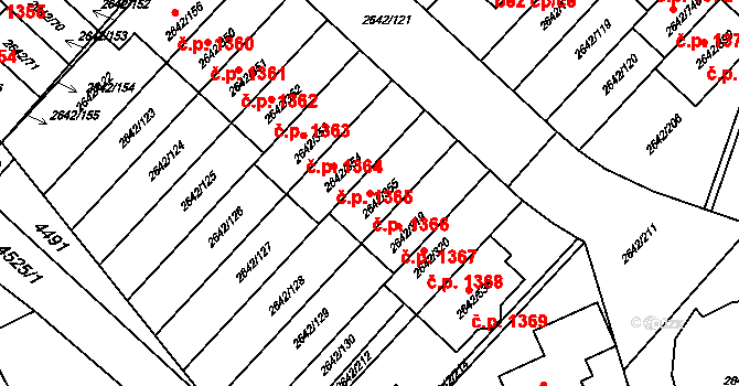 Kuřim 1366 na parcele st. 2642/355 v KÚ Kuřim, Katastrální mapa