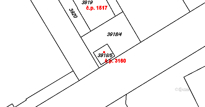 Teplice 3160 na parcele st. 3918/5 v KÚ Teplice, Katastrální mapa