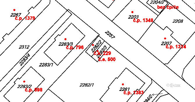 Rumburk 1 500, Rumburk na parcele st. 2282/3 v KÚ Rumburk, Katastrální mapa
