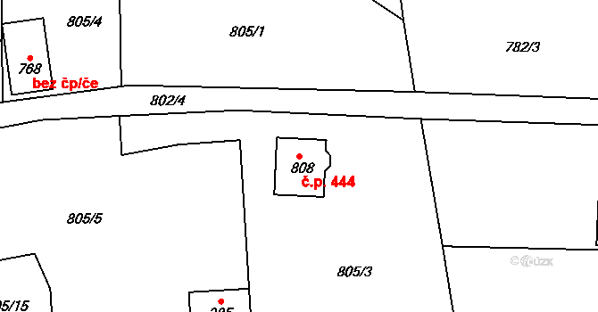 Plesná 444 na parcele st. 808 v KÚ Plesná, Katastrální mapa