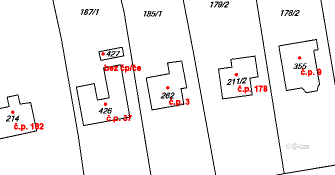 Žalhostice 3 na parcele st. 262 v KÚ Žalhostice, Katastrální mapa