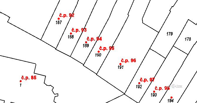 Jemnice 95 na parcele st. 190 v KÚ Jemnice, Katastrální mapa