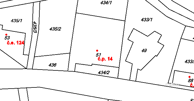 Staré Purkartice 14, Hošťálkovy na parcele st. 51 v KÚ Staré Purkartice, Katastrální mapa