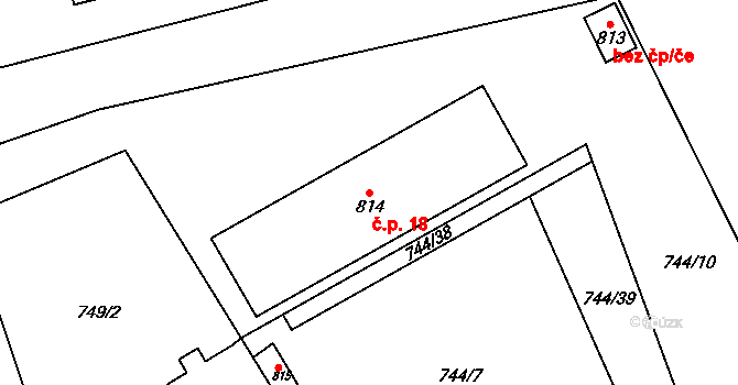 Hrubý Rohozec 18, Turnov na parcele st. 814 v KÚ Daliměřice, Katastrální mapa