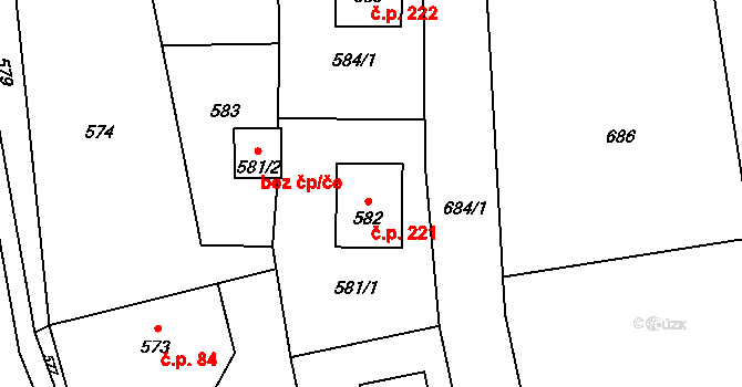 Loučky 221, Zátor na parcele st. 582 v KÚ Loučky u Zátoru, Katastrální mapa
