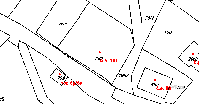 Horní Maxov 141, Lučany nad Nisou na parcele st. 363 v KÚ Horní Maxov, Katastrální mapa