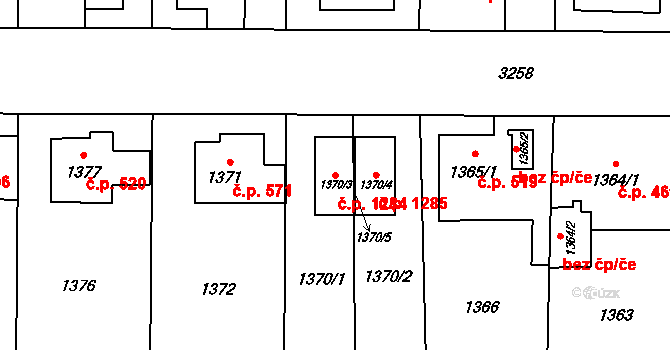 Radvanice 1284, Ostrava na parcele st. 1370/3 v KÚ Radvanice, Katastrální mapa