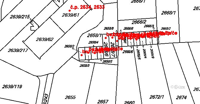 Praha 42435617 na parcele st. 2658/5 v KÚ Žižkov, Katastrální mapa