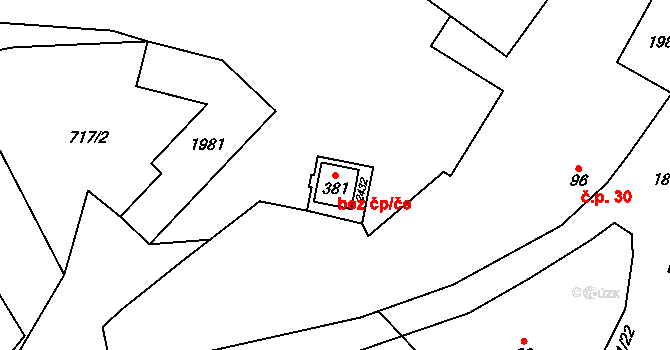 Bečov 43679617 na parcele st. 381 v KÚ Bečov u Mostu, Katastrální mapa
