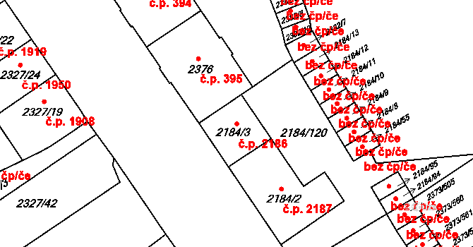 Předměstí 2186, Opava na parcele st. 2184/3 v KÚ Opava-Předměstí, Katastrální mapa
